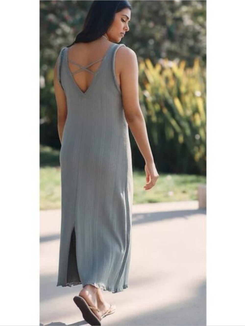 Sleeveless Ribbed Maxi Dress in Light Gray